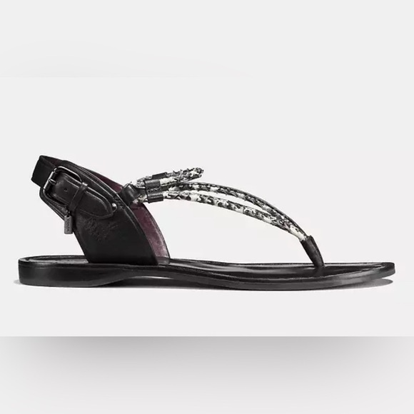 Coach Shoes - Coach Clarkson Leather Black White Snakeskin Print Thong Sandals size 9B